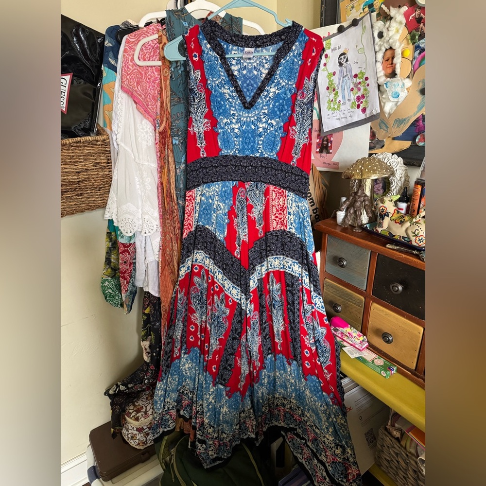 Bila Red and Blue Paisley Maxi Dress
